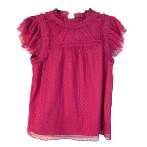 Boden Edie Tulle Swiss Dot Ruffle Sleeve Top in Party Pink